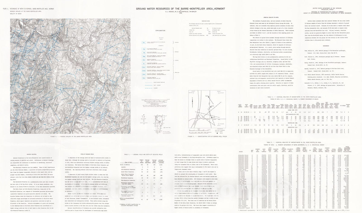 Map : Ground-water resources of the Barre-Montpelier area, Vermont, 1976 Cartography Wall Art :