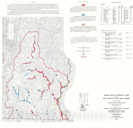 Map : Ground water favorability map of the West-Deerfield River basin, Vermont, 1968 Cartography Wall Art :