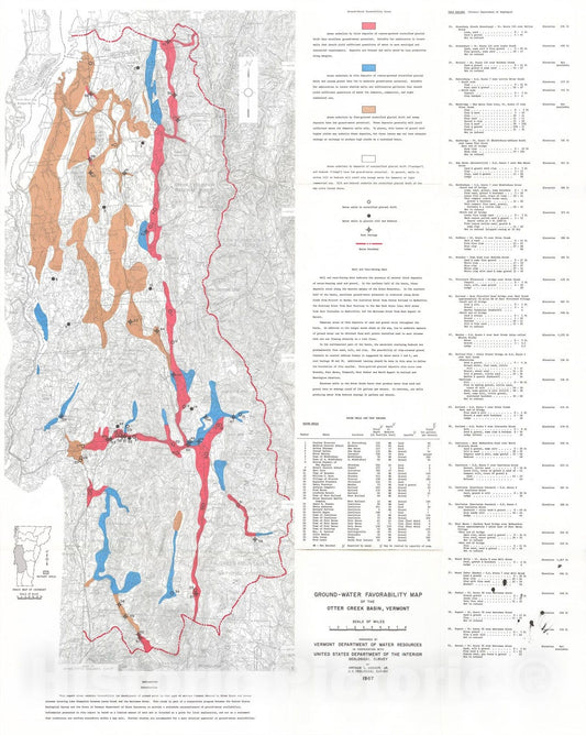 Map : Ground water favorability map of the Otter Creek River basin, Vermont, 1967 Cartography Wall Art :