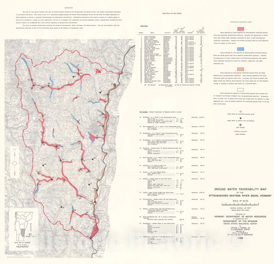 Map : Ground water favorability map of the Ottauquechee-Saxtons River basin, Vermont, 1968 Cartography Wall Art :