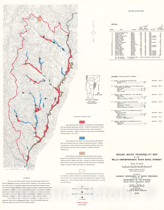 Map : Ground water favorability map of the Wells-Ompompanoosuc River basin, Vermont, 1968 Cartography Wall Art :
