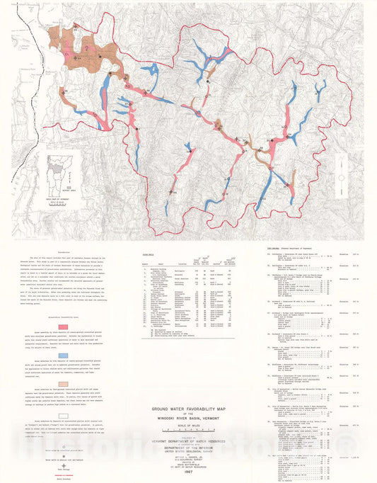 Map : Ground water favorability map of the Winooski River basin, Vermont, 1967 Cartography Wall Art :