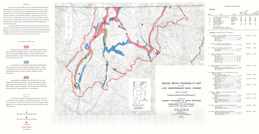 Map : Ground water favorability map of the Lake Memphremagog River basin, Vermont, 1967 Cartography Wall Art :