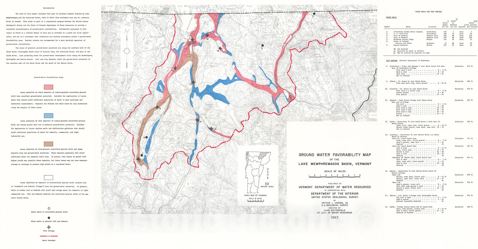 Map : Ground water favorability map of the Lake Memphremagog River basin, Vermont, 1967 Cartography Wall Art :