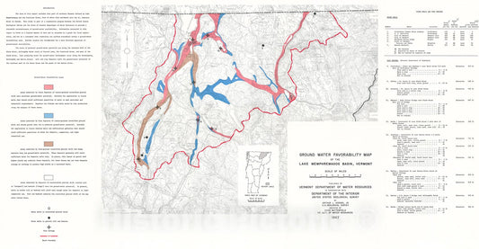 Map : Ground water favorability map of the Lake Memphremagog River basin, Vermont, 1967 Cartography Wall Art :