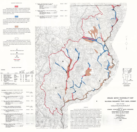 Map : Ground water favorability map of the Nulhegan-Passumpsic River basin, Vermont, 1967 Cartography Wall Art :