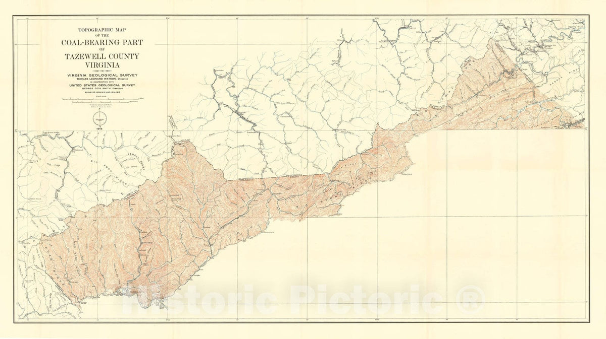 Map : The geology and coal resources of the coal-bearing portion of Tazewell County, Virginia, 1919 Cartography Wall Art :