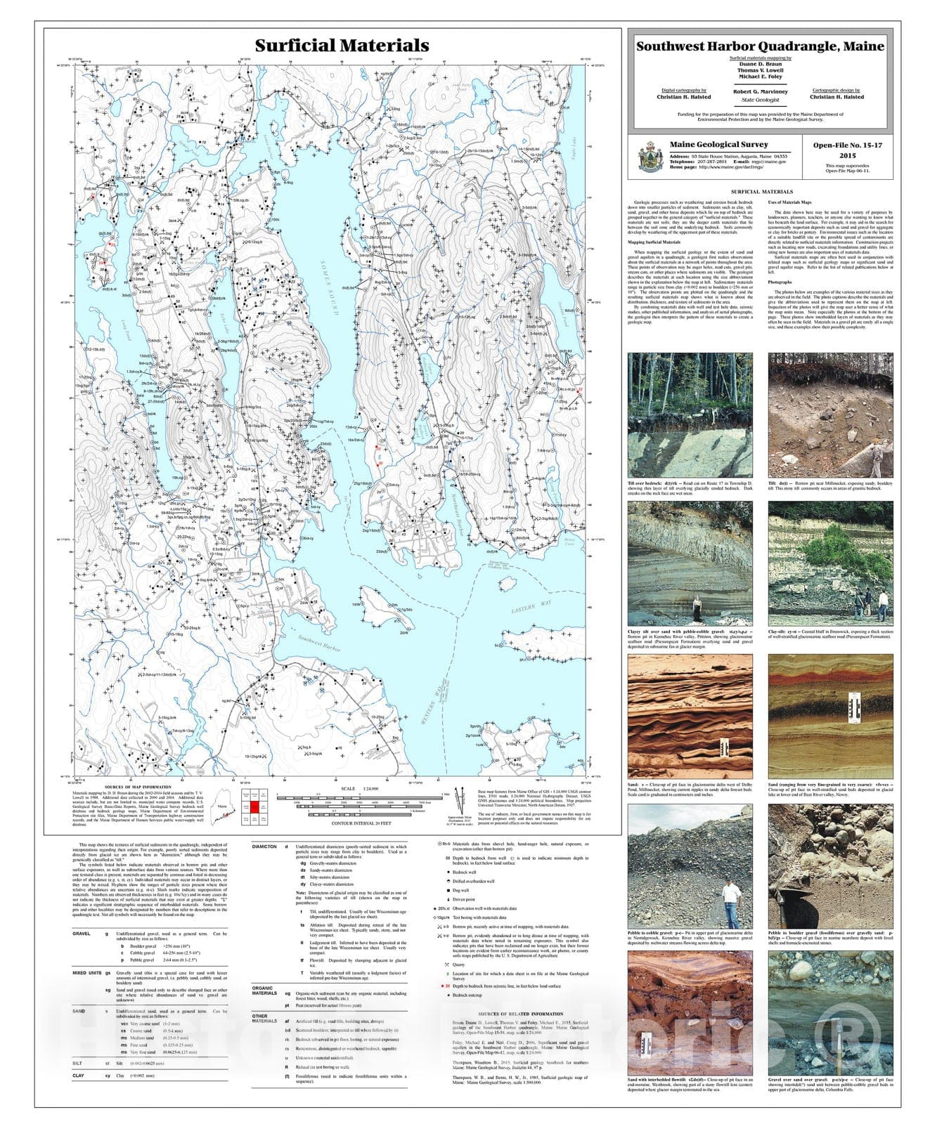 Map : Surficial materials of the Southwest Harbor quadrangle, Maine, 2015 Cartography Wall Art :