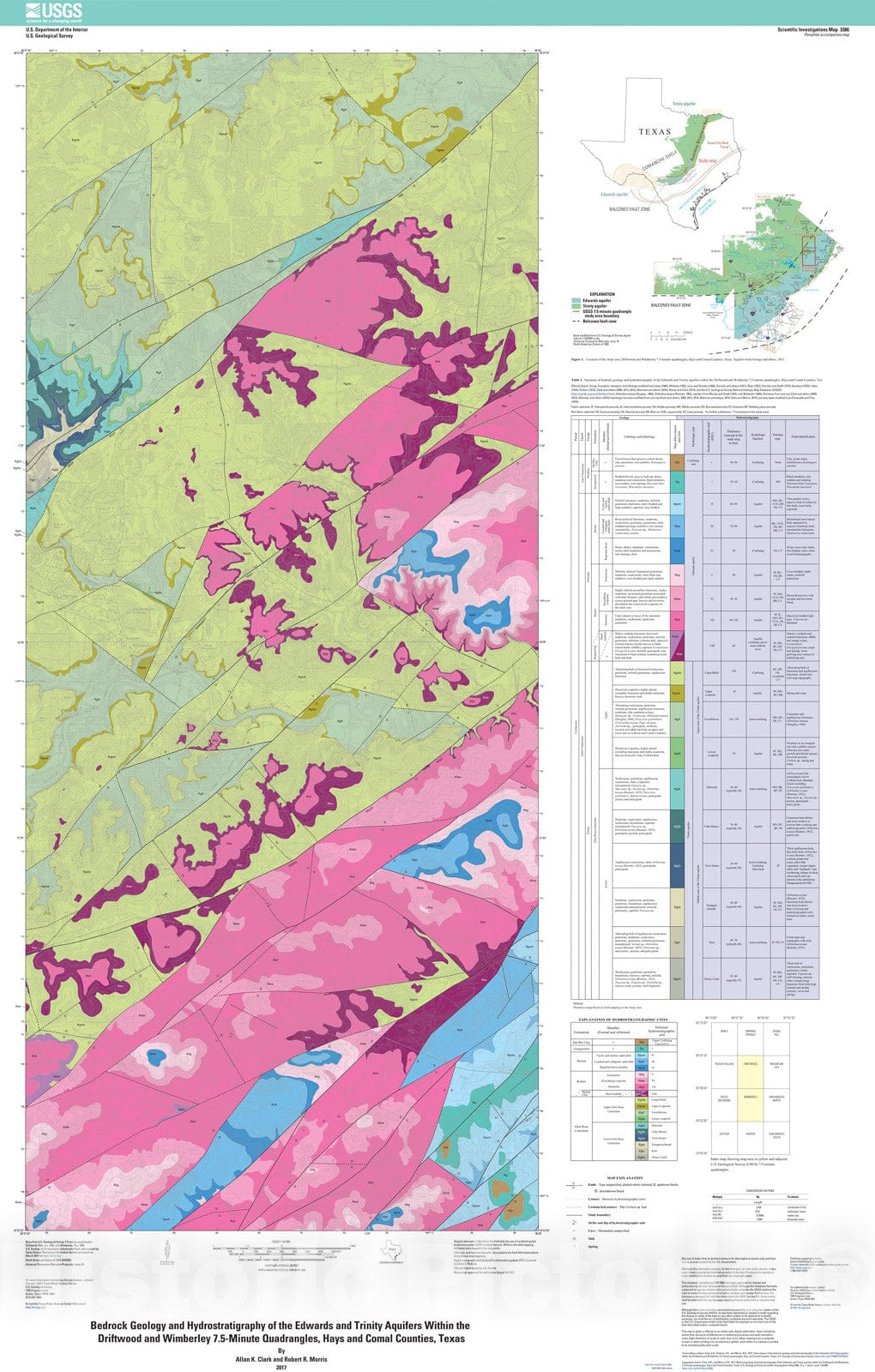 Map : Bedrock geology and hydrostratigraphy of the Edwards and Trinity aquifers within the Driftwood and Wimberley 7.5-minute quadrangle, 2017 Cartography Wall Art :