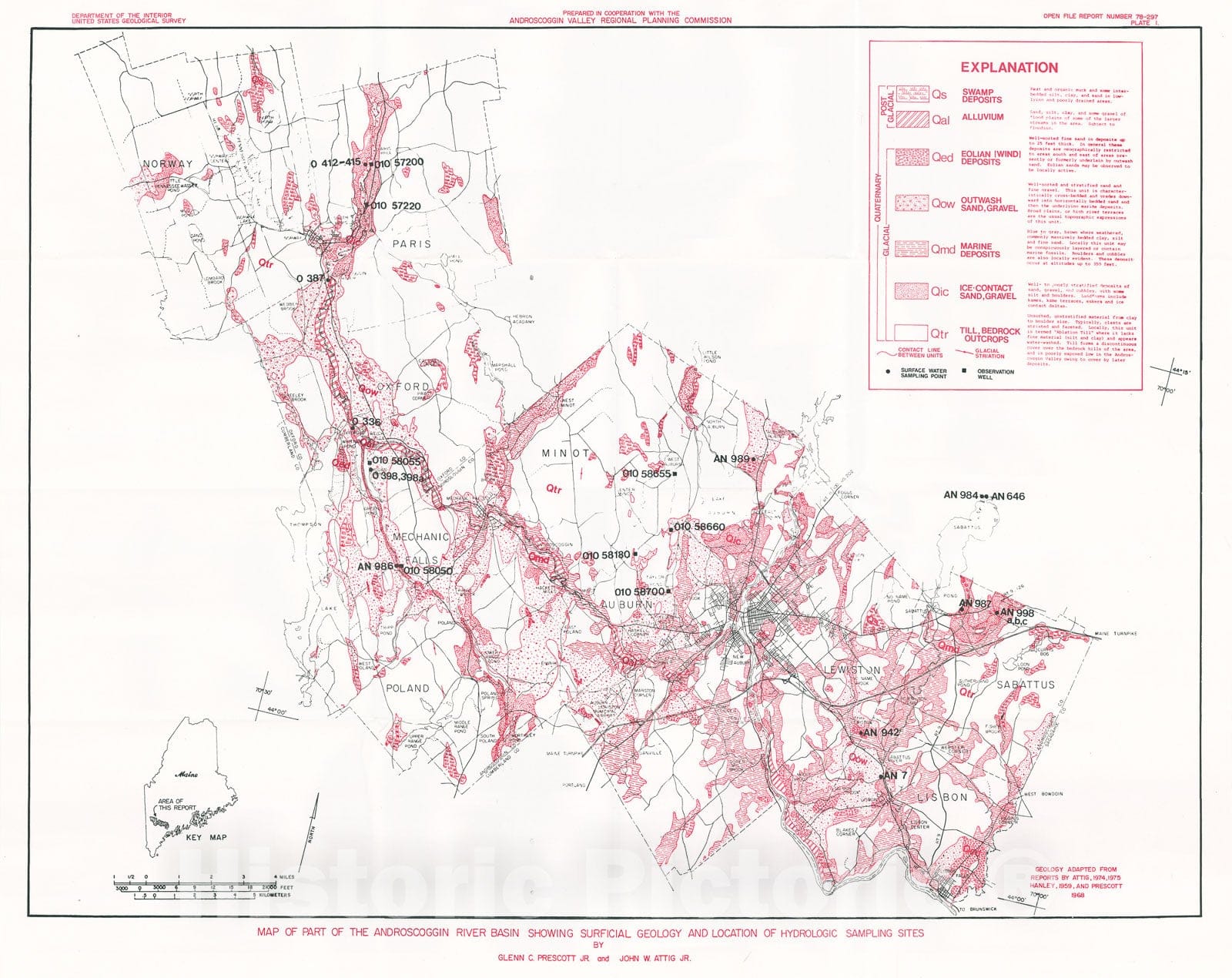 Map : Geohydrology of part of the Androscoggin River basin, Maine, 1977 Cartography Wall Art :