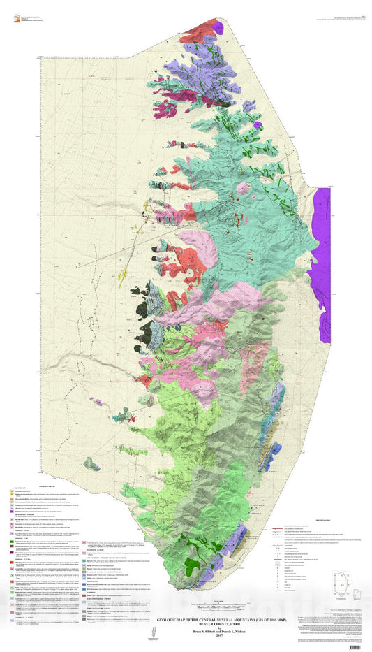 Map : Geologic map of the central Mineral Mountains (GIS of 1980 map), Beaver County, Utah, 2017 Cartography Wall Art :