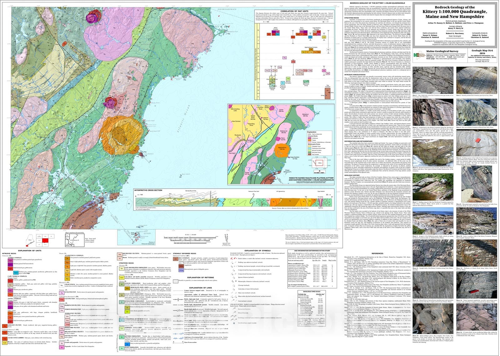 Map : Bedrock geology of the Kittery 1:100,000 quadrangle, Maine and New Hampshire, 2016 Cartography Wall Art :