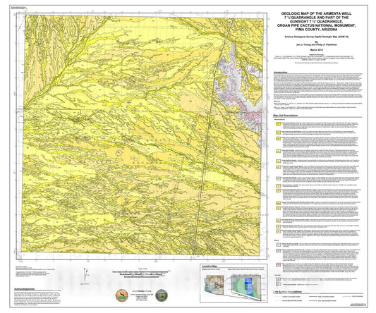 Map : Geologic map of the Armenta Well seven 1/2' quadrangle and part of the Gunsight seven 1/2' quadrangle, Organ Pipe Cactus National Monument, Pima County, Arizona, 2012 Cartography Wall Art :