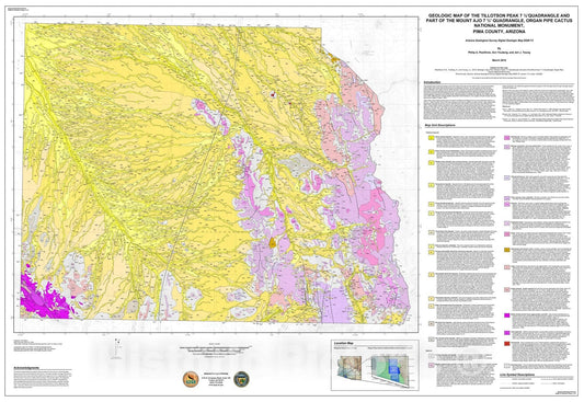 Map : Geologic map of the Tillotson Peak seven 1/2' quadrangle and part of the Mount Ajo seven 1/2 quadrangle, Organ Pipe Cactus National Monument, 2012 Cartography Wall Art :
