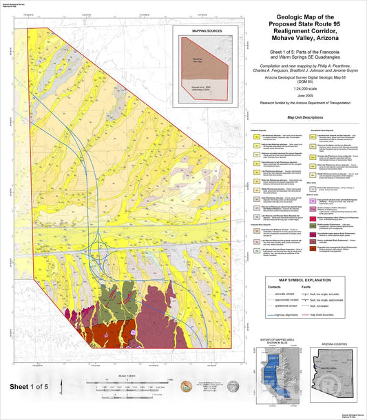 Map : Geologic map and report for the proposed State Route ninety-five realignment corridor, Mohave County, Arizona, 2009 Cartography Wall Art :