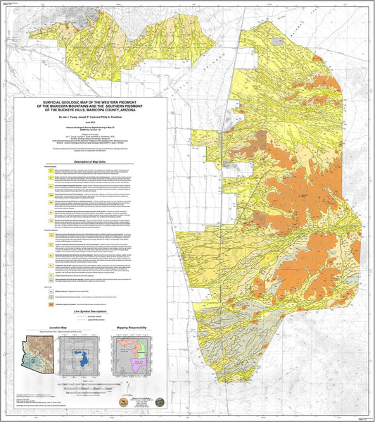 Map : Surficial geologic map of the western piedmont of the Maricopa Mountains and the southern piedmont of the Buckeye Hills, Maricopa County, Arizona, 2012 Cartography Wall Art :