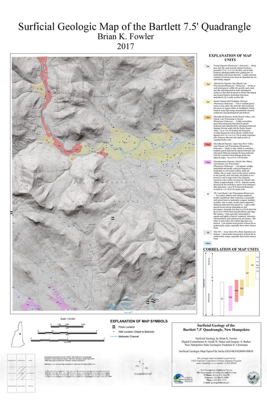 Map : Surficial geologic map of the Bartlett 7.5' quadrangle, New Hampshire, 2017 Cartography Wall Art :