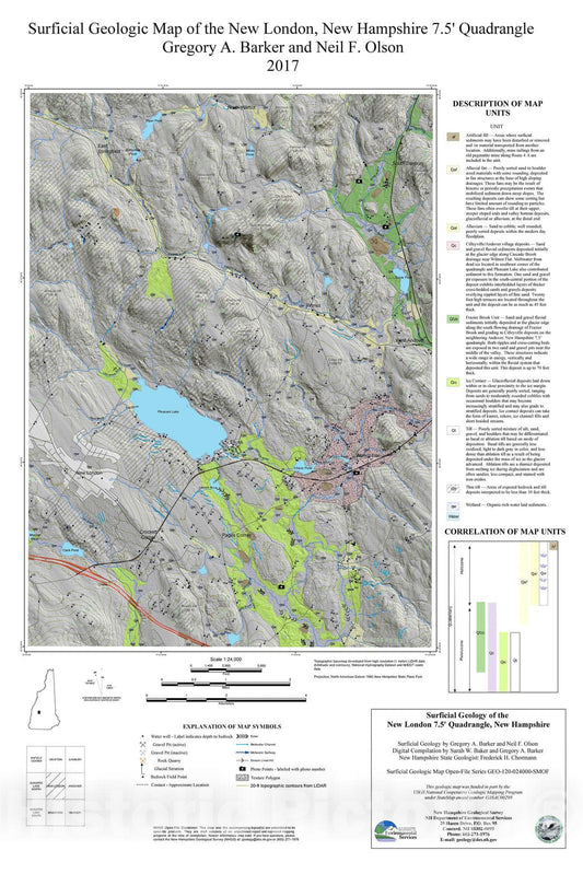 Map : Surficial geologic map of the New London, New Hampshire, 7.5' quadrangle, 2017 Cartography Wall Art :