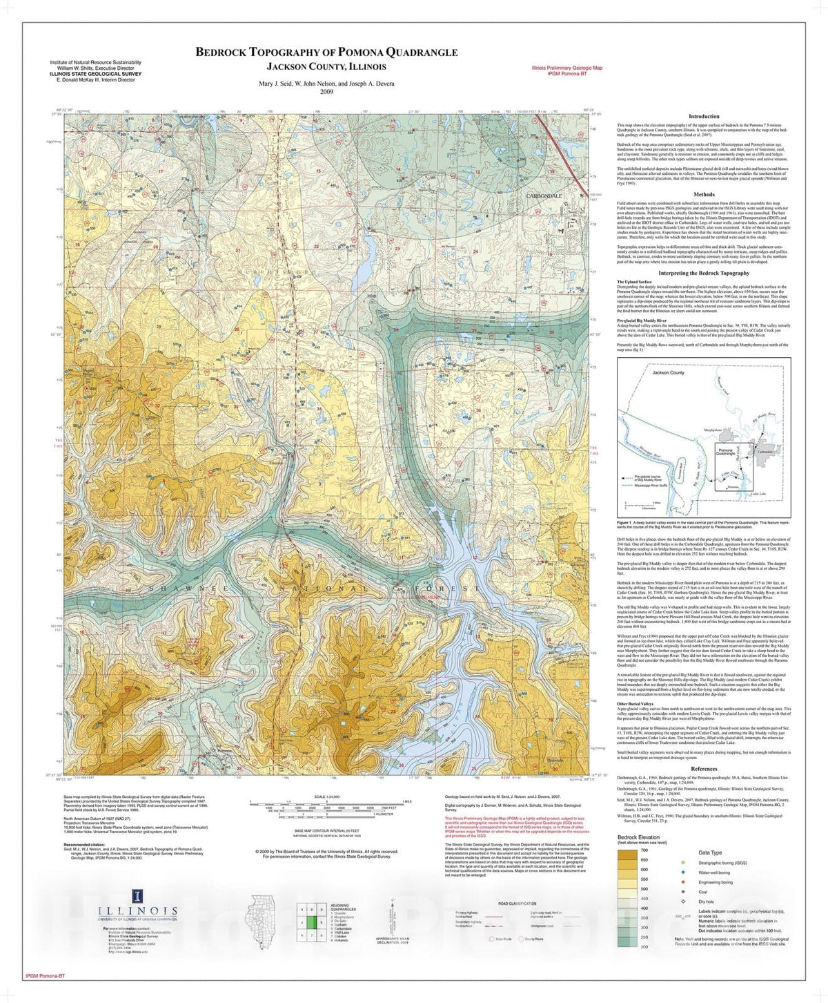 Map : Bedrock topography of Pomona Quadrangle, Jackson County, Illinois, 2009 Cartography Wall Art :
