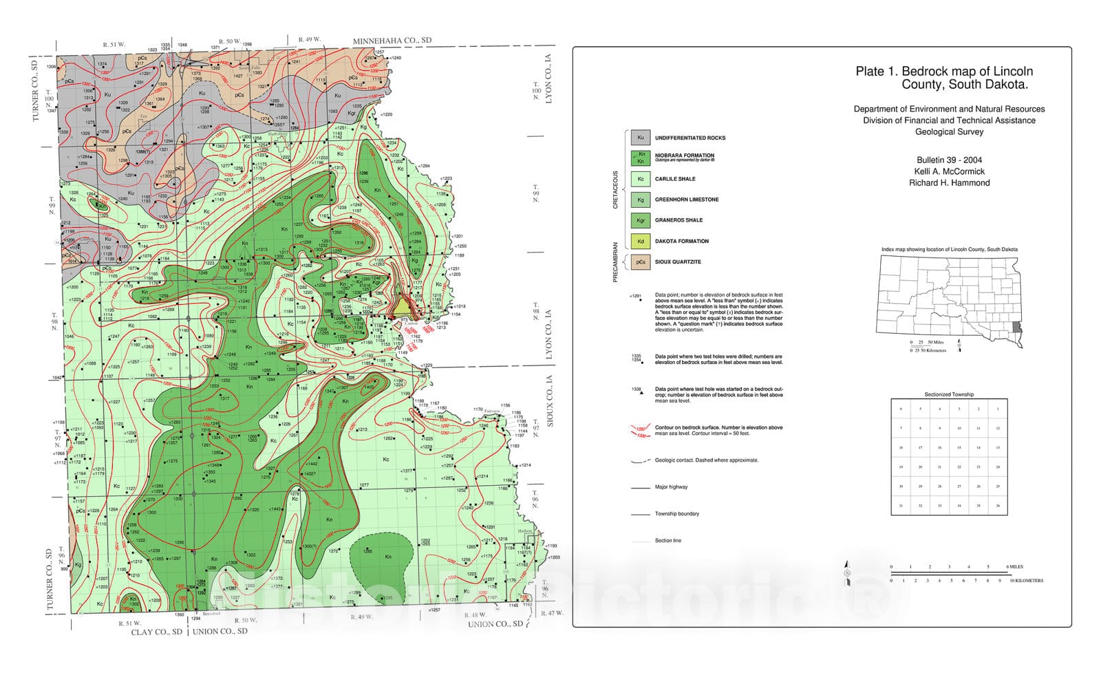 Map : Geology of Lincoln and Union Counties, South Dakota, 2004 Cartography Wall Art :