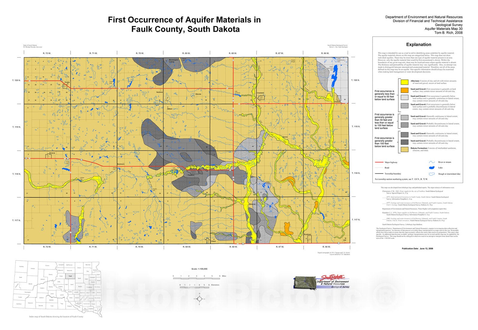 Map : First occurrence of aquifer materials in Faulk County, South Dakota, 2008 Cartography Wall Art :