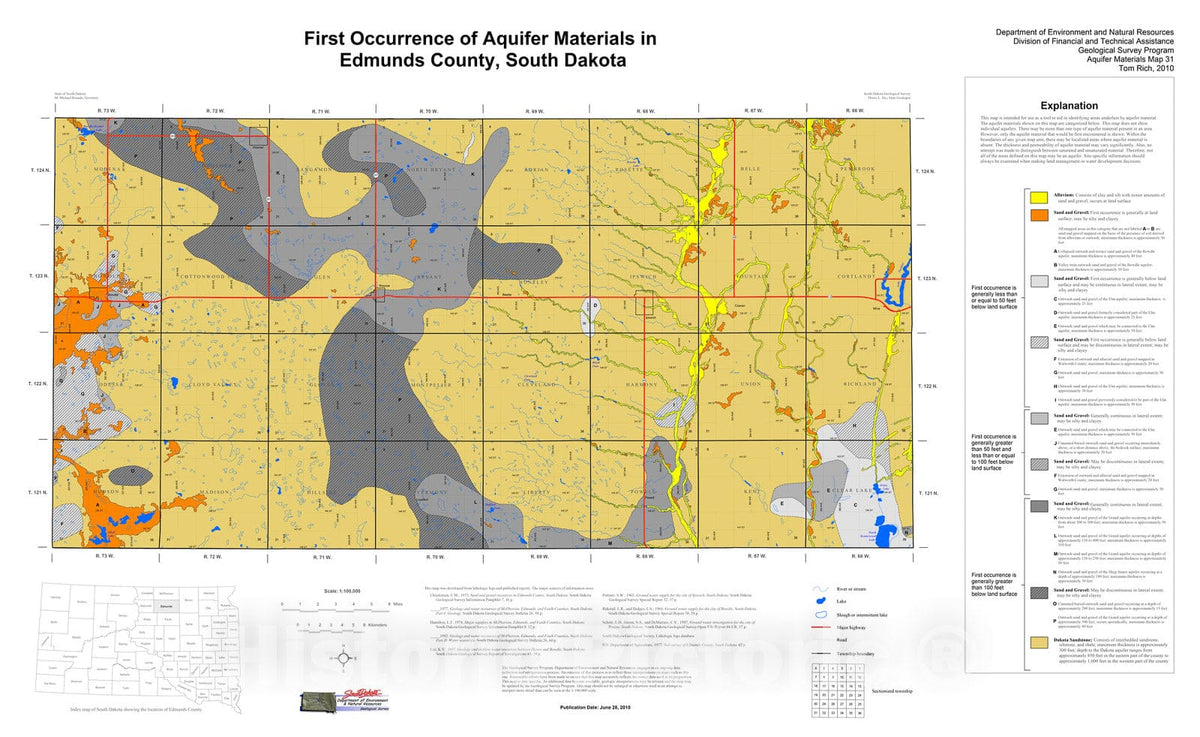 Map : First occurrence of aquifer materials in Edmunds County, South Dakota, 2010 Cartography Wall Art :