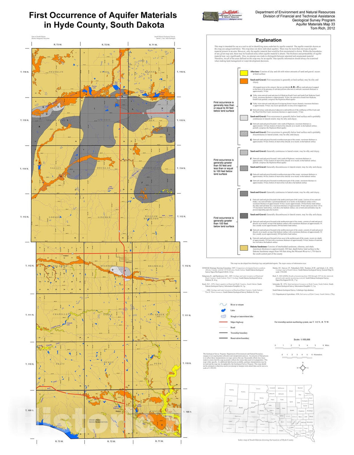 Map : First occurrence of aquifer materials in Hyde County, South Dakota, 2012 Cartography Wall Art :