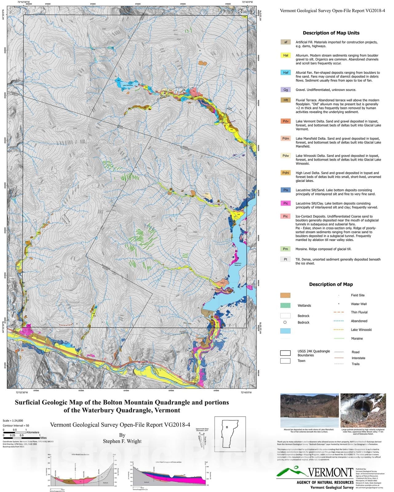 Map : Surficial Geology and Hydrogeology of the Bolton Mountain Quadrangle, Vermont., 2018 Cartography Wall Art :