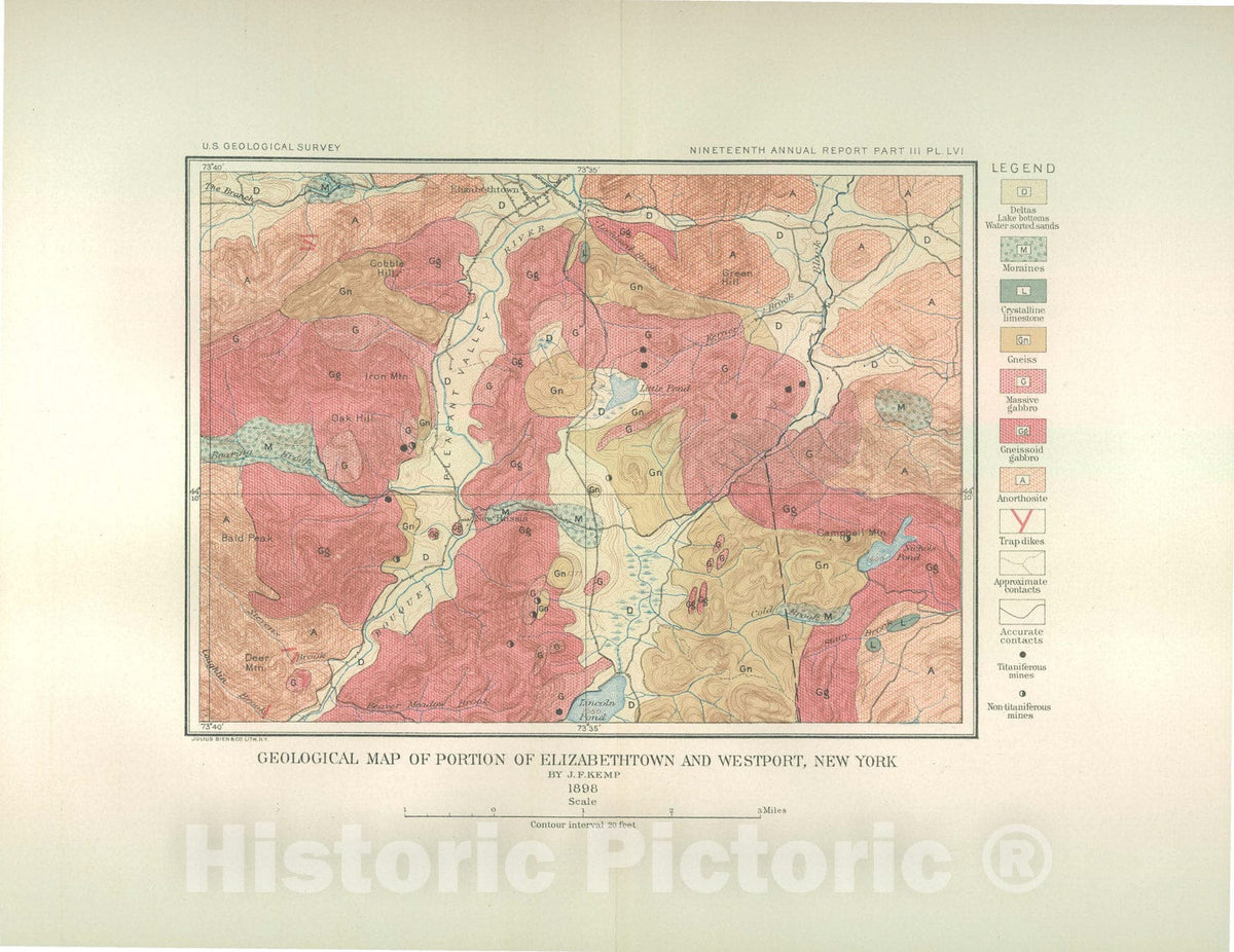 Map : The titaniferous ores of the Adirondacks, 1899 Cartography Wall Art :