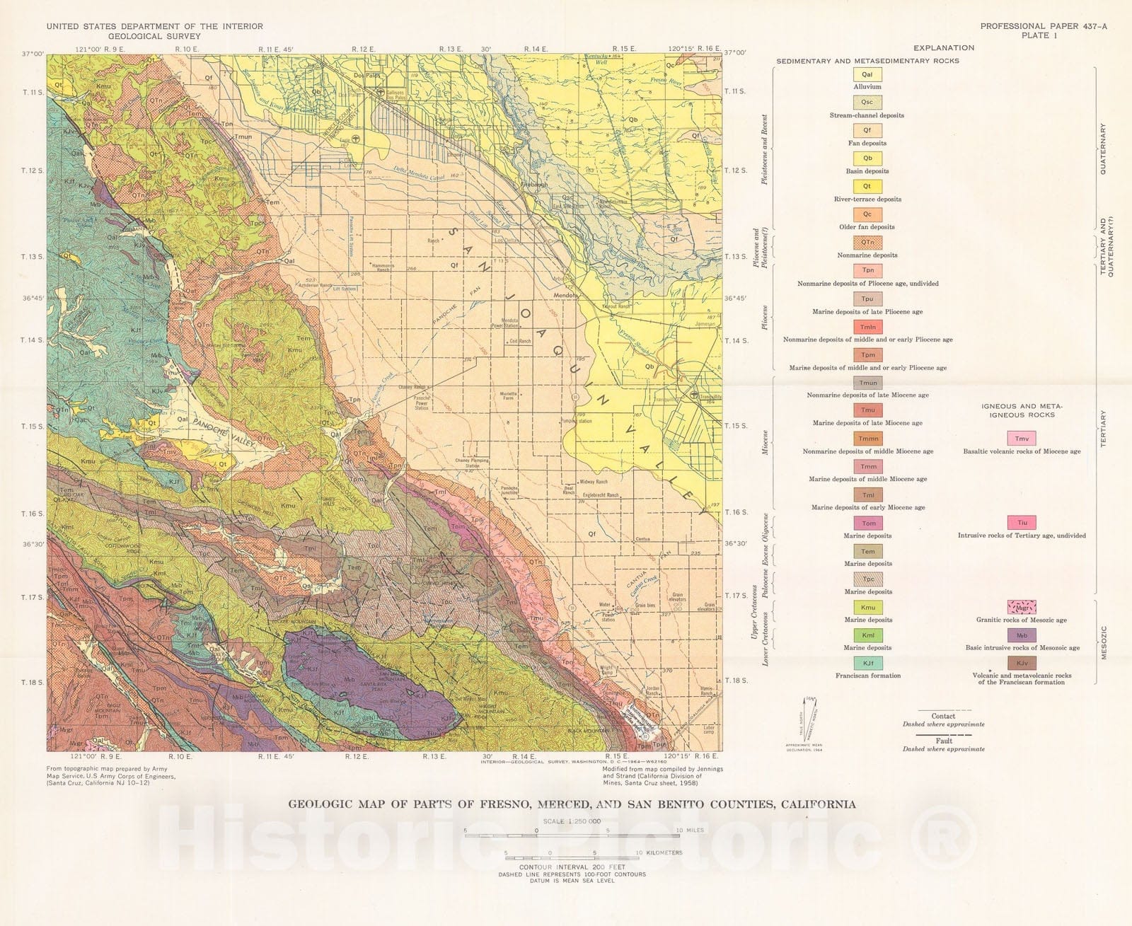 Map : Alluvial fans and near-surface subsidence in western Fresno County, California, 1964 Cartography Wall Art :