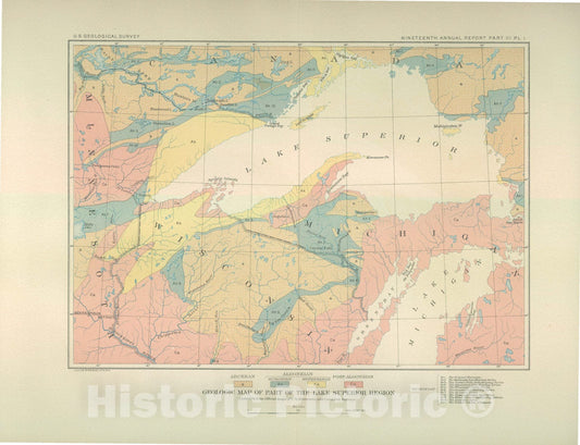 Map : The Crystal Falls iron-bearing district of Michigan, with a chapter on the Sturgeon River tongue, 1899 Cartography Wall Art :