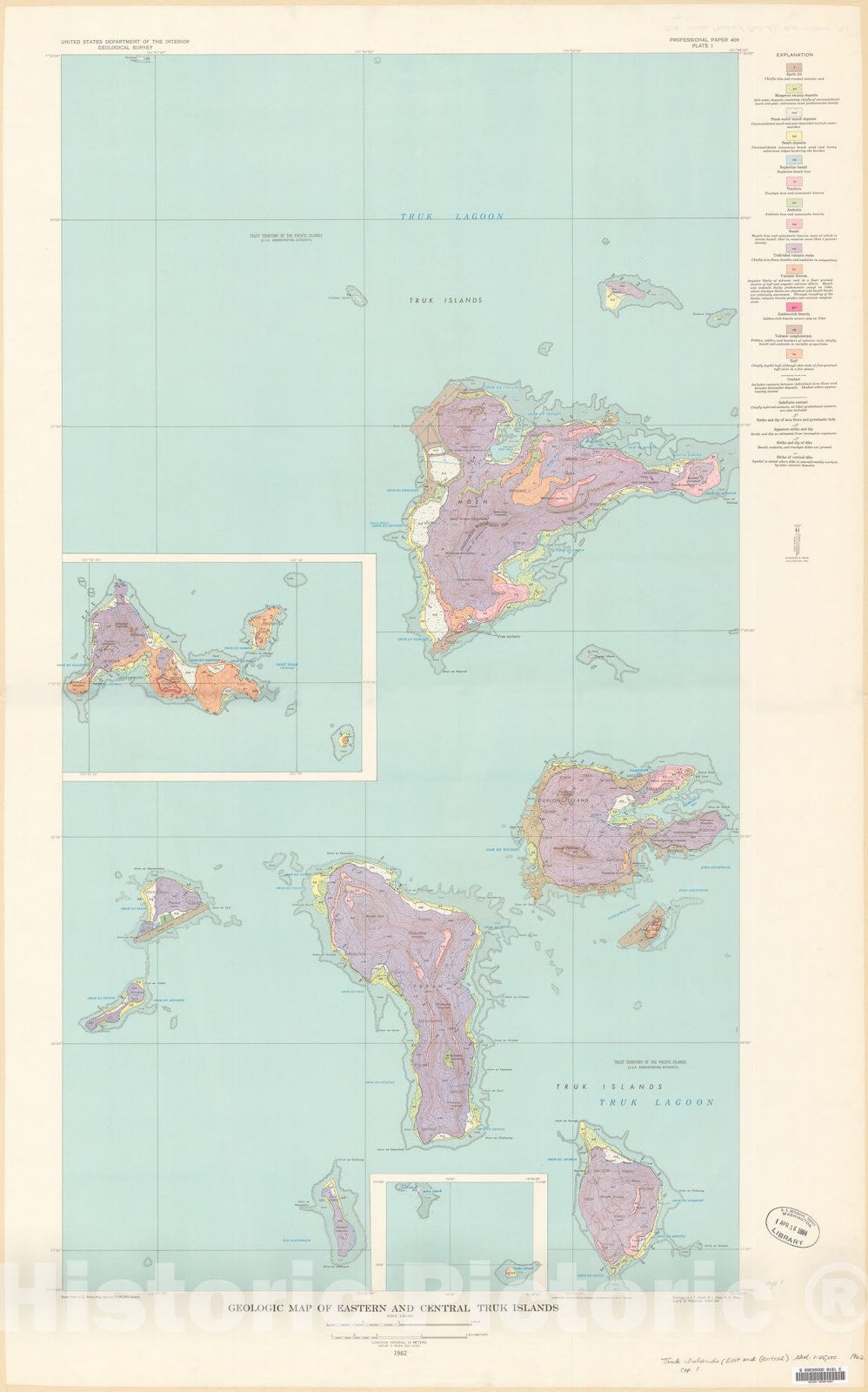 Map : Geology and petrography of volcanic rocks of the Truk Islands, East Caroline Islands, 1963 Cartography Wall Art :