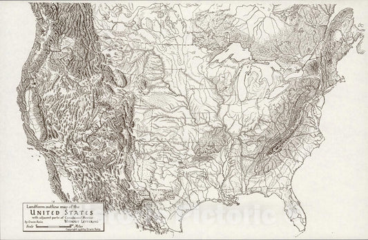 Historic Map : Landforms of the United States., 1954, Vintage Wall Art