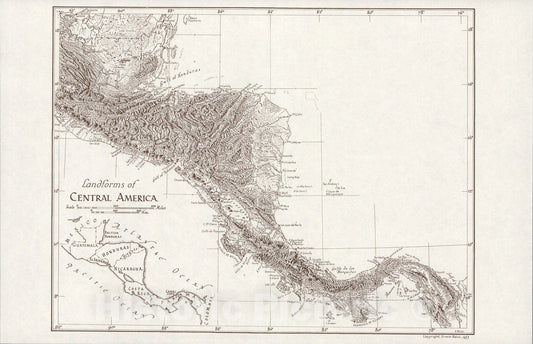Historic Map : Landforms of Central America., 1953, Vintage Wall Art