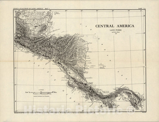Historic Map : Central America Land Forms., 1953, Vintage Wall Art
