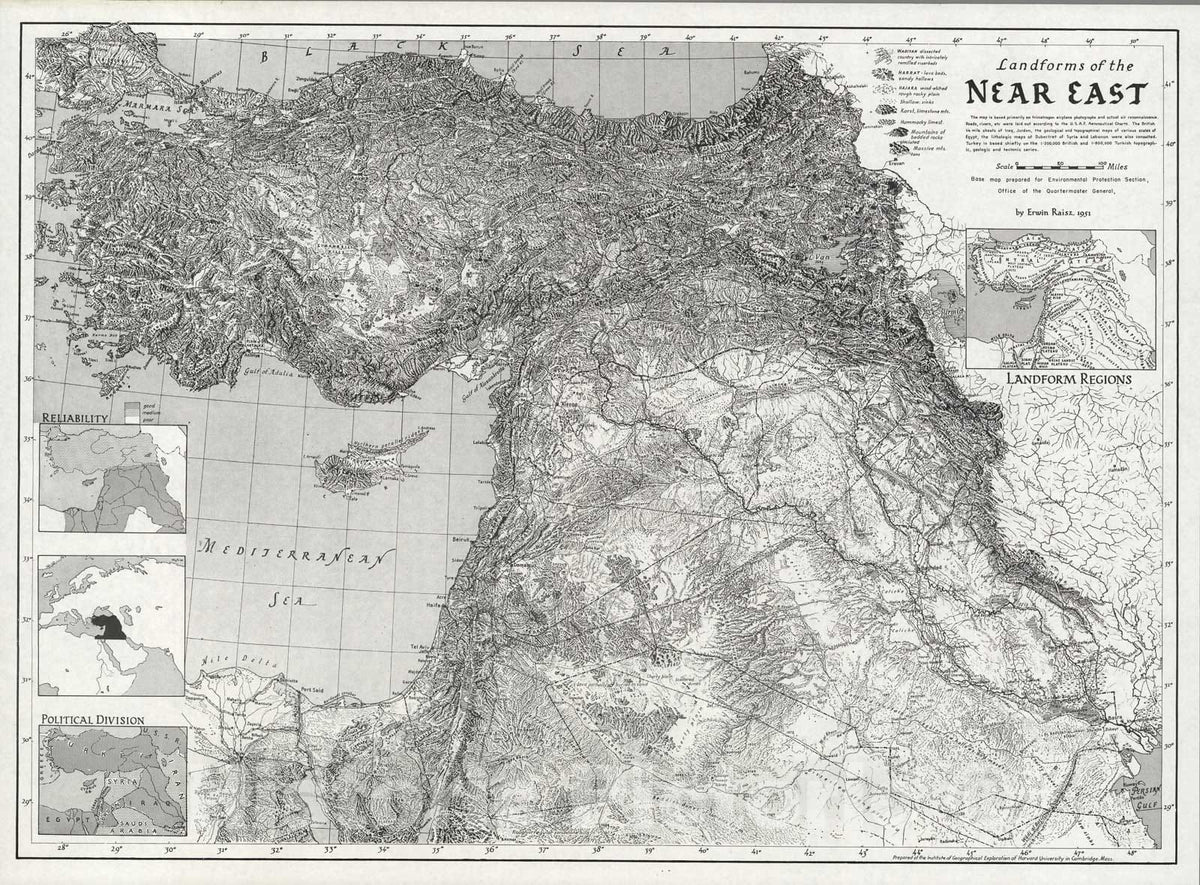 Historic Map : Landforms of the Near East., 1951, Vintage Wall Art
