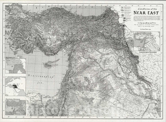 Historic Map : Landforms of the Near East., 1951, Vintage Wall Art
