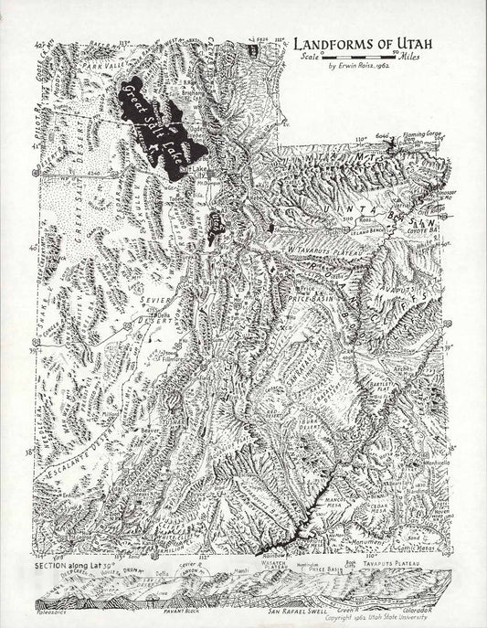 Historic Map : Landforms of Utah., 1962, Vintage Wall Art