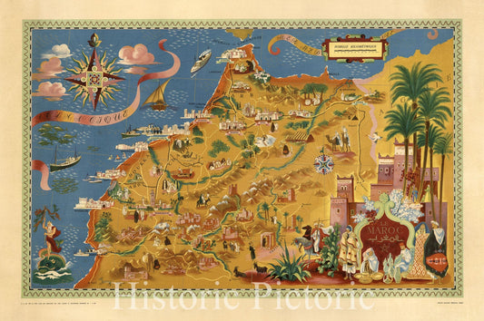 Morocco - Pictorial Map, 1948 - Historical Map Reproduction