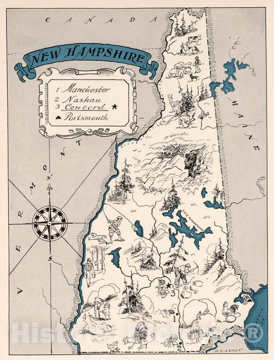 Historic Map : New Hampshire., 1931, Vintage Wall Art