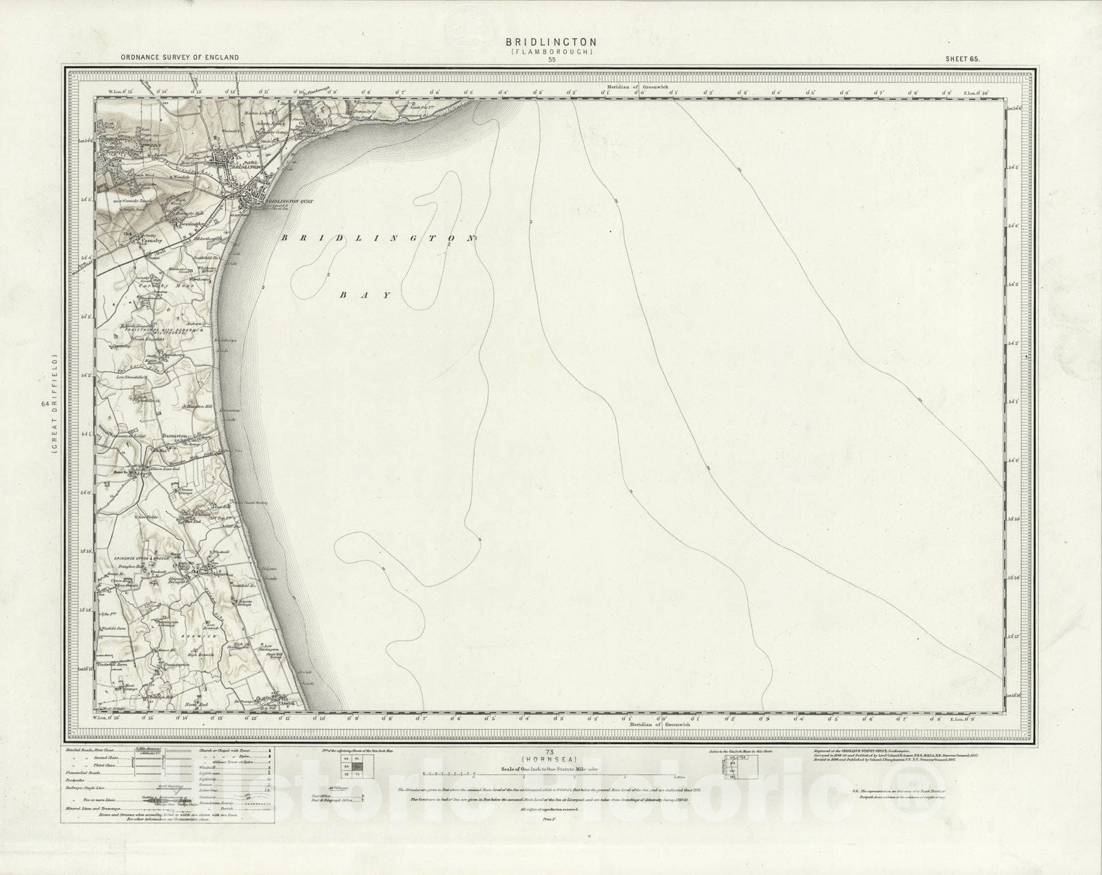 Historic Map : sixty-five Bridlington (Hills), 1897, Vintage Wall Art