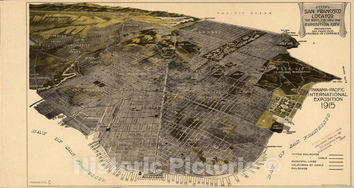 Historic Map : Peter's San Francisco locator : The bird's-eye-view of the Exposition city, 1915, Vintage Wall Art