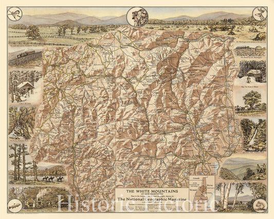 The White Mountains of New Hampshire - Pictorial Map, 1938