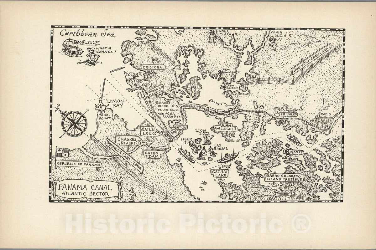 Historic Map : Panama Canal Atlantic Sector., 1934, Vintage Wall Art
