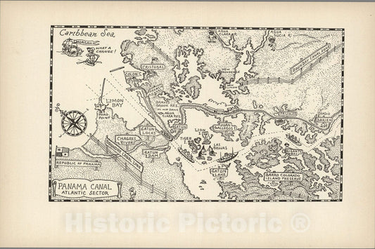 Historic Map : Panama Canal Atlantic Sector., 1934, Vintage Wall Art