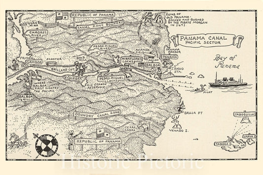 Panama Canal Pacific Sector - Pictorial Map, 1934