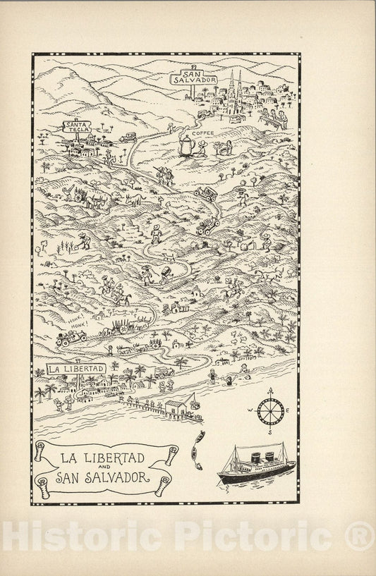 Historic Map : La Libertad and San Salvador., 1934, Vintage Wall Art