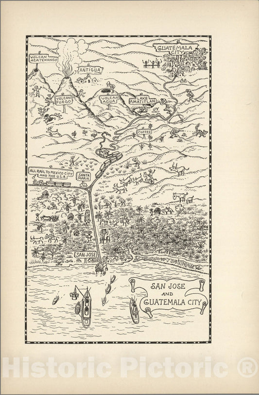Historic Map : San Jose and Guatemala City., 1934, Vintage Wall Art