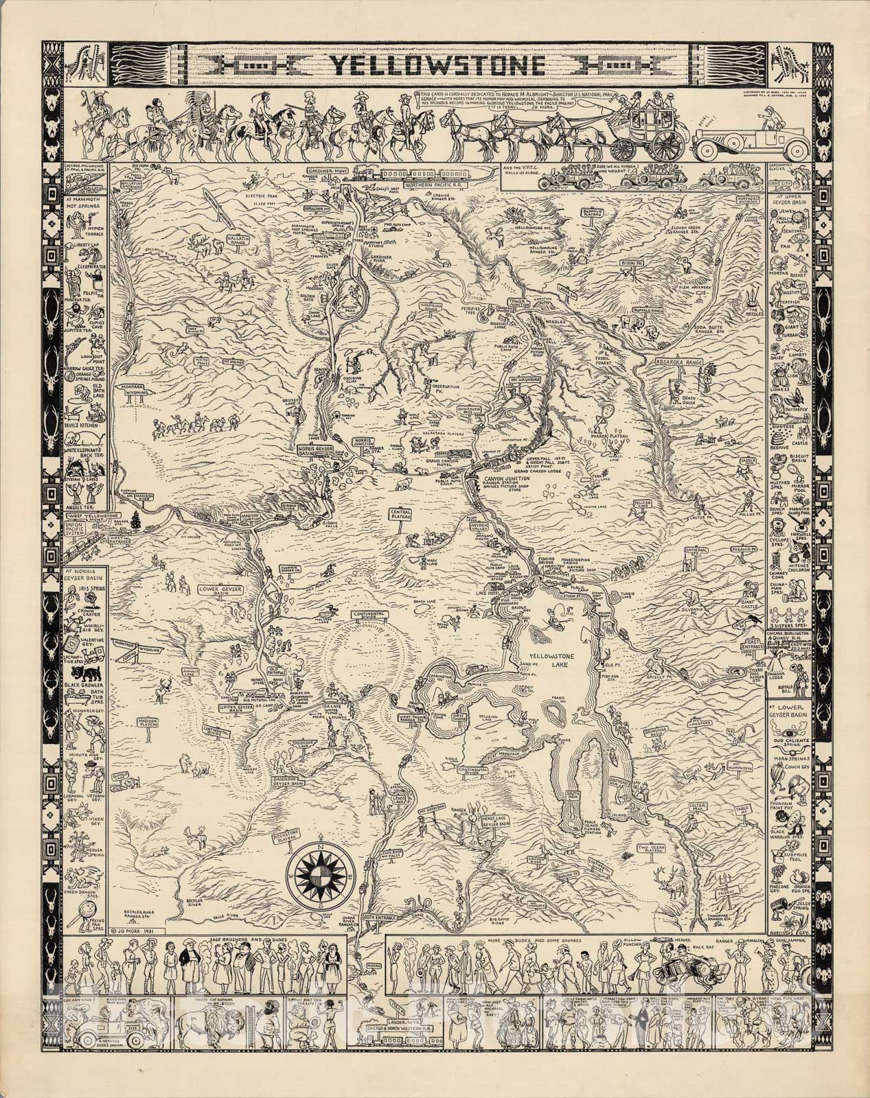 Historic Map : Yellowstone. Copyright by Jo. Mora, 1931 No. 16725. Assigned to J.E. Haynes, Aug 2, 1935, 1935, Vintage Wall Art