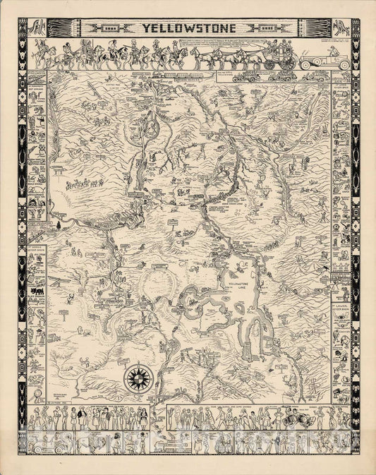Historic Map : Yellowstone. Copyright by Jo. Mora, 1931 No. 16725. Assigned to J.E. Haynes, Aug 2, 1935, 1935, Vintage Wall Art